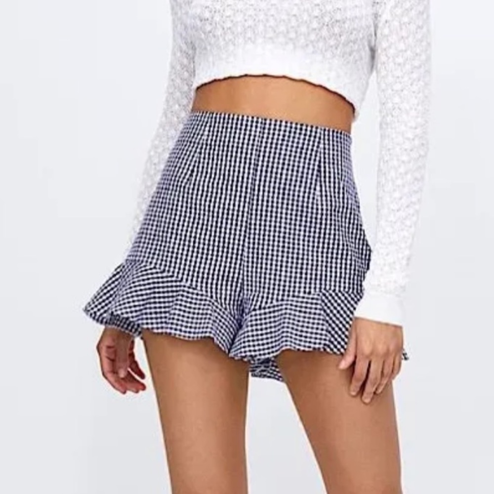 Zara Gingham Ruffle Shorts